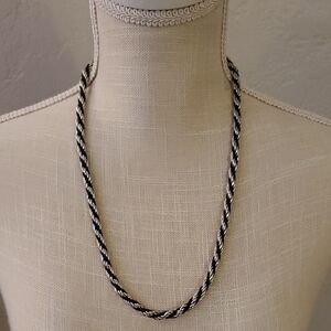 Vintage TRIFARI signed Black and Silver Tone Thick Twisted Rope Necklace 24 Inch